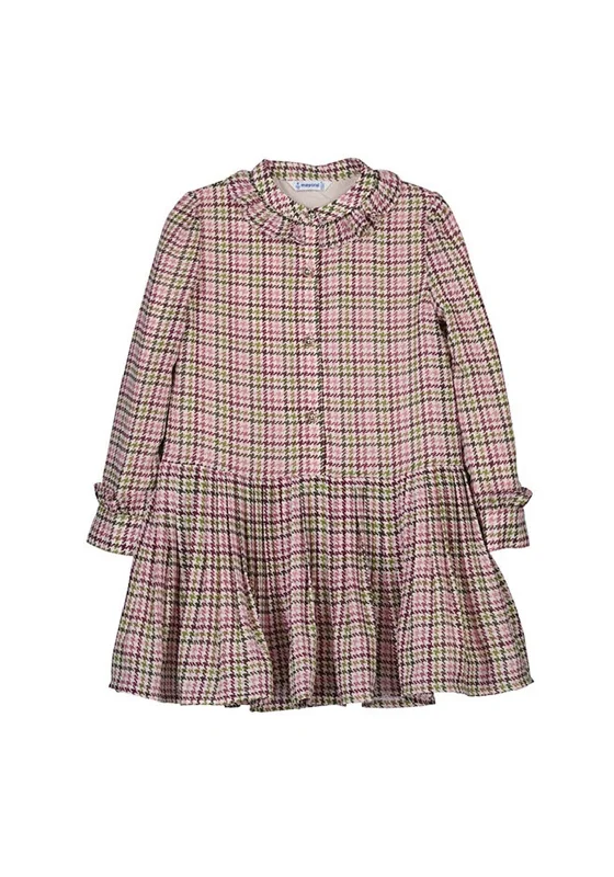 Mayoral Girl Plaid Long Sleeve Dress, Pink