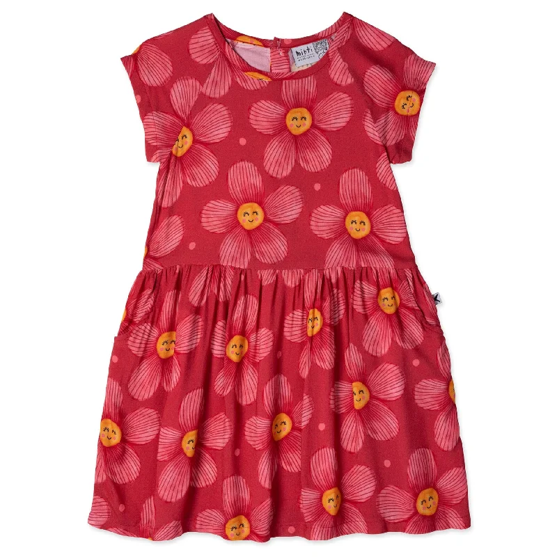 Minti Painted Flower Woven Dress - Cherry