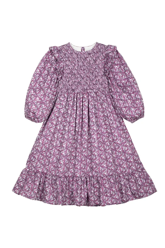 Mipounet Fuchsia Floral Smocked Poplin Dress [Final Sale]