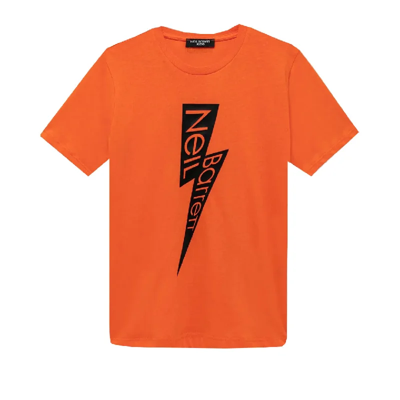 Neil Barrett Kids Orange Thunderbolt Logo T-shirt