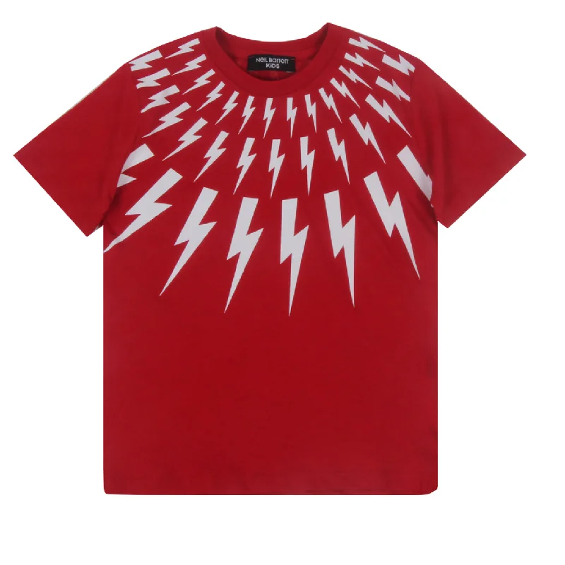 Neil Barrett Kids Red Thunderbolt Motif T-shirt