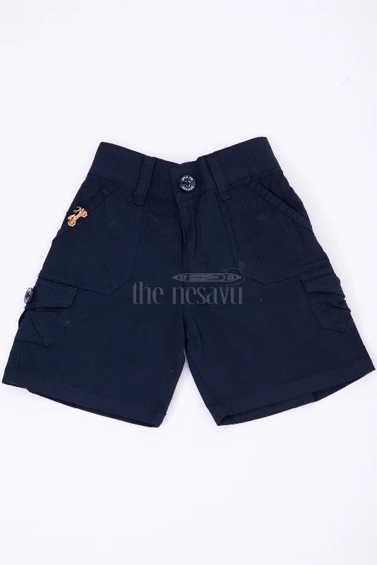 Black Boys Cotton Cargo Shorts with Elastic Waist