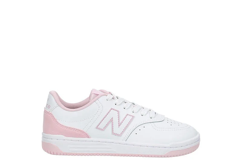 NEW BALANCE KID'S BB80 WHITE/PINK SNEAKER SHOES