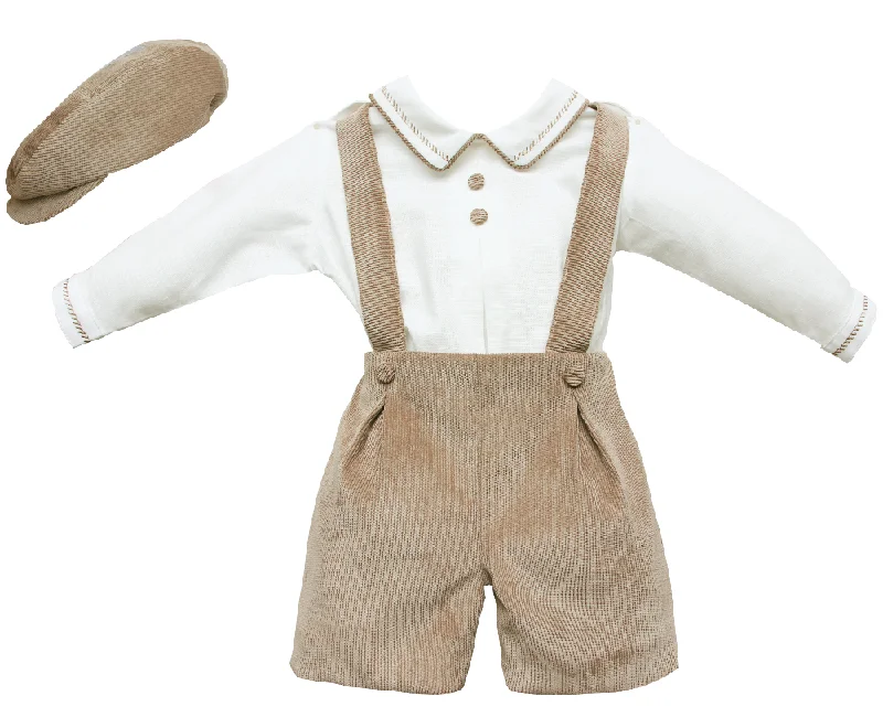 New In Christmas Pretty Originals Boys Cord Dungaree Shorts, Shirt & Cap