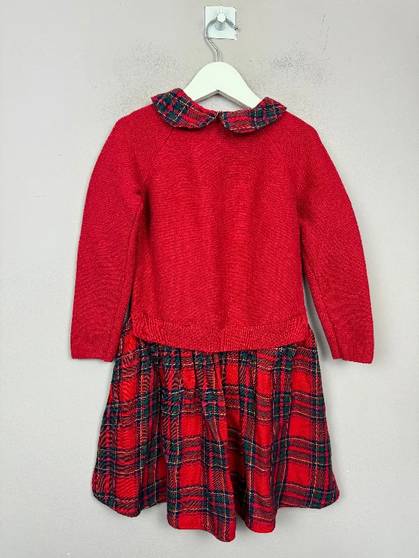 Next Red Knit & tartan Dress 4-5y