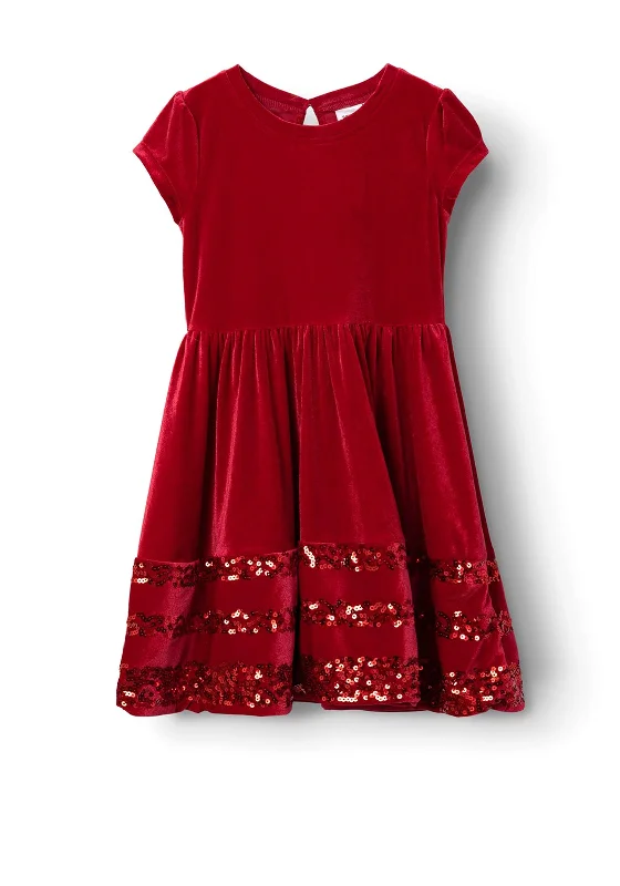 Name It Kid Girl Revel Velour Dress, Jester Red