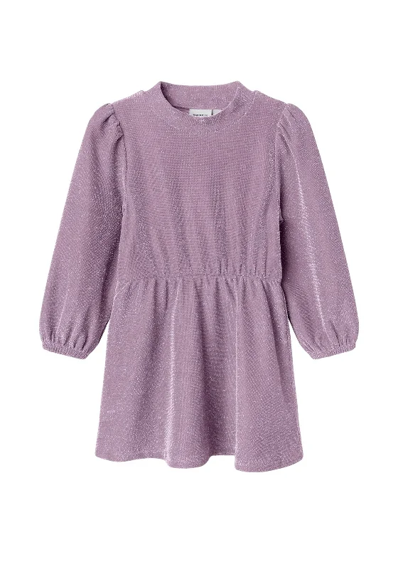 Name It Mini Girl Ragne Long Sleeve Glitter Dress, Lavender Mist