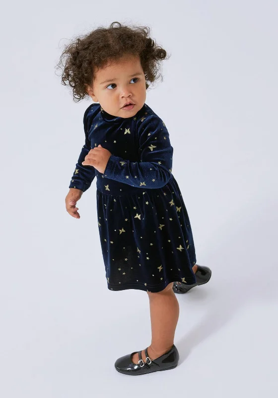 Name It Mini Girl Rifly Long Sleeve Velvet Dress, Dark Sapphire