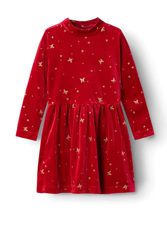 Name It Mini Girl Rifly Long Sleeve Velvet Dress, Jester Red