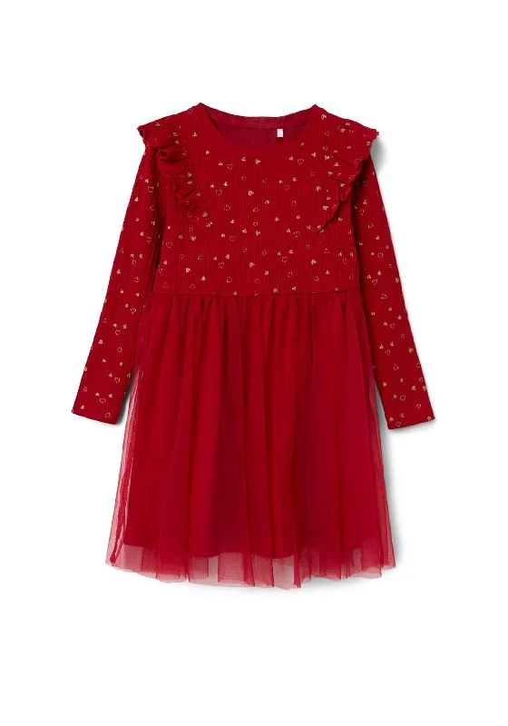 Name It Mini Girl Royane Long Sleeve Dress, Jester Red