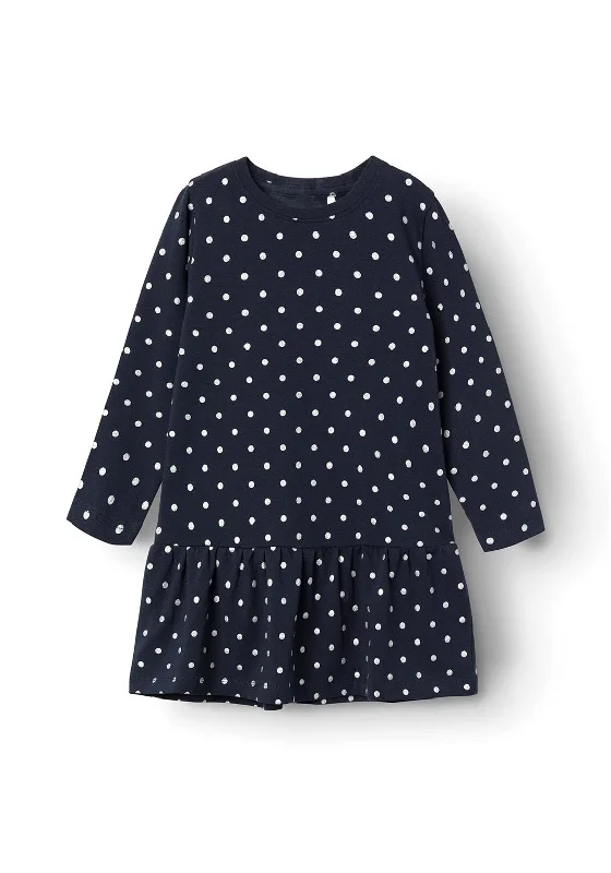 Name It Kid Girl Vivian Glitter Polka Dot Dress, Dark Sapphire