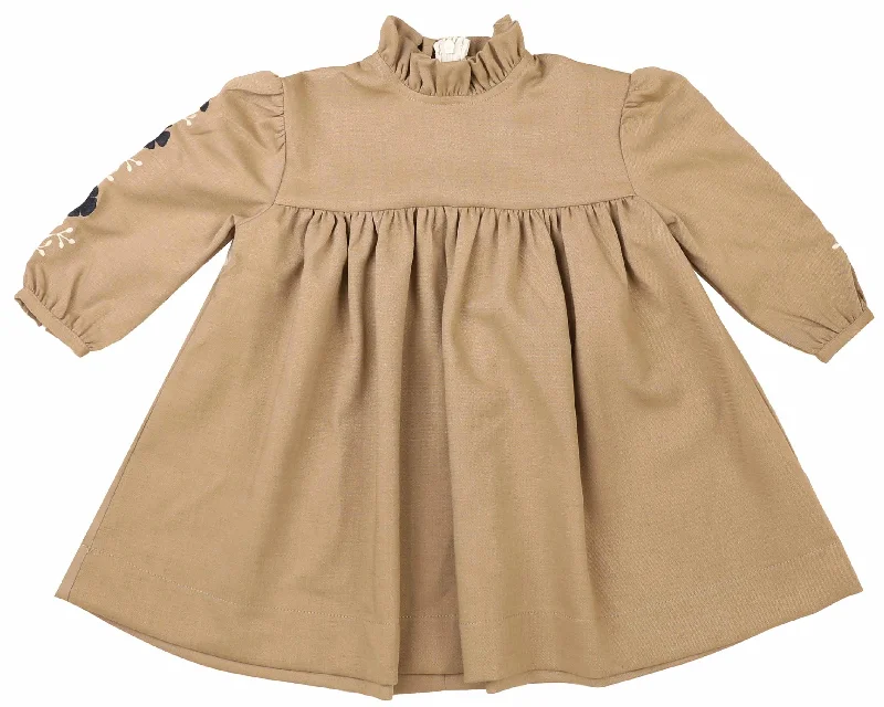 Noma Beige Embroidered Sleeve Dress [Final Sale]