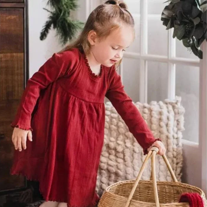 Organic Baby & Toddler Dress - Brick Red