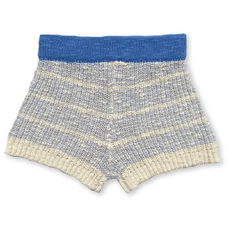 Organic Textured Rib Shorts - Aqua/Milk