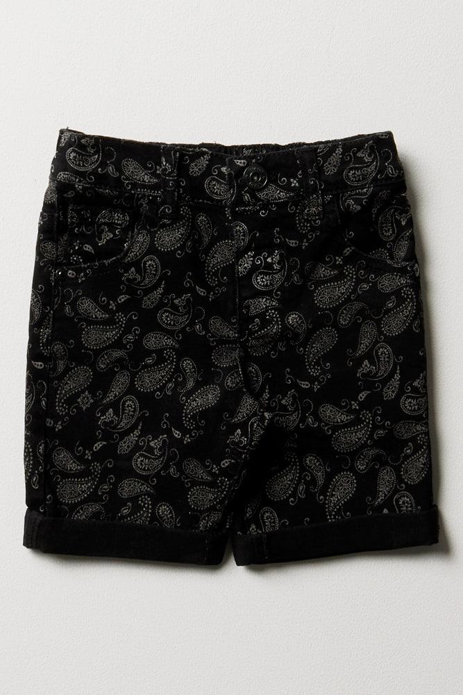 Paisley Denim Shorts Black