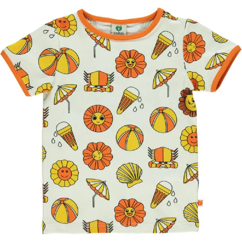 Summer Vacation Symbols Short Sleeve T-Shirt - Cream - 1 Left Size 9-10 years