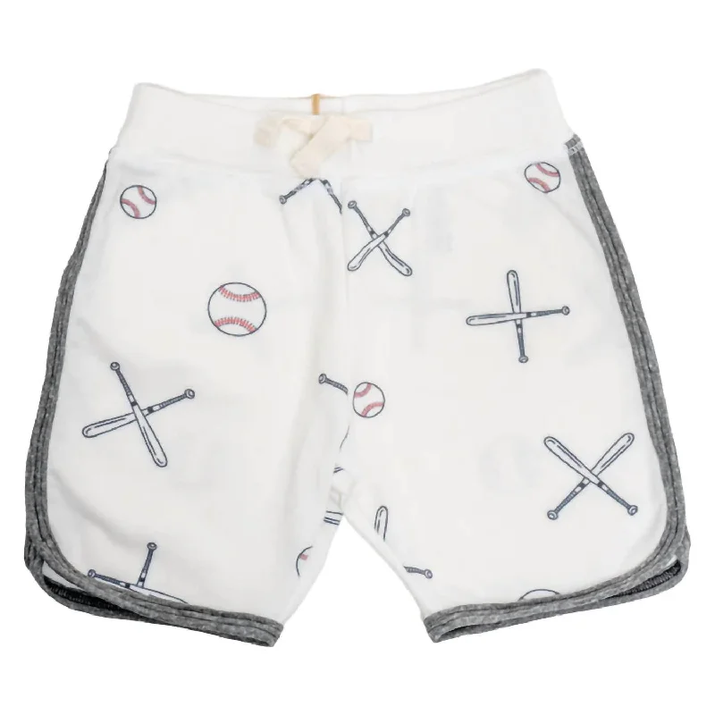 Sporty Baseball Shorts In White