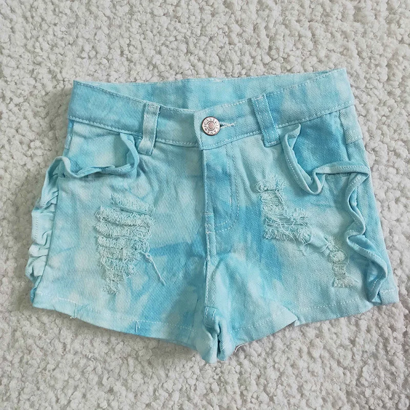 SS0008 Summer Baby Girl Blue Tie Dye Denim Shorts