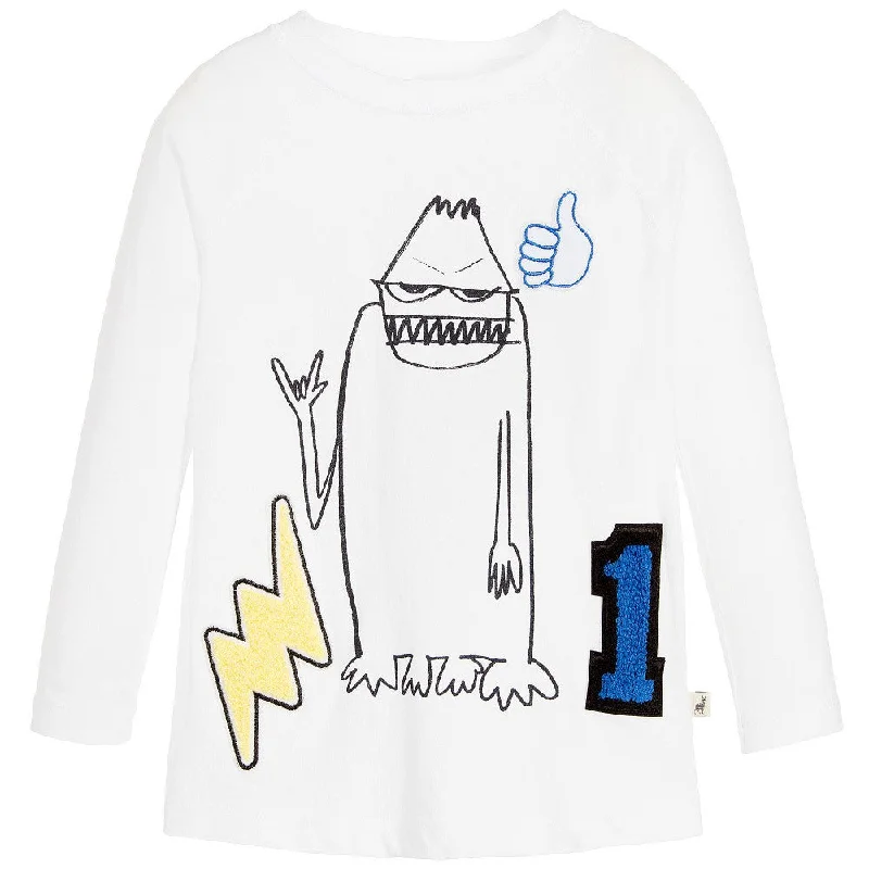 Boys White Monster Printed T-shirt