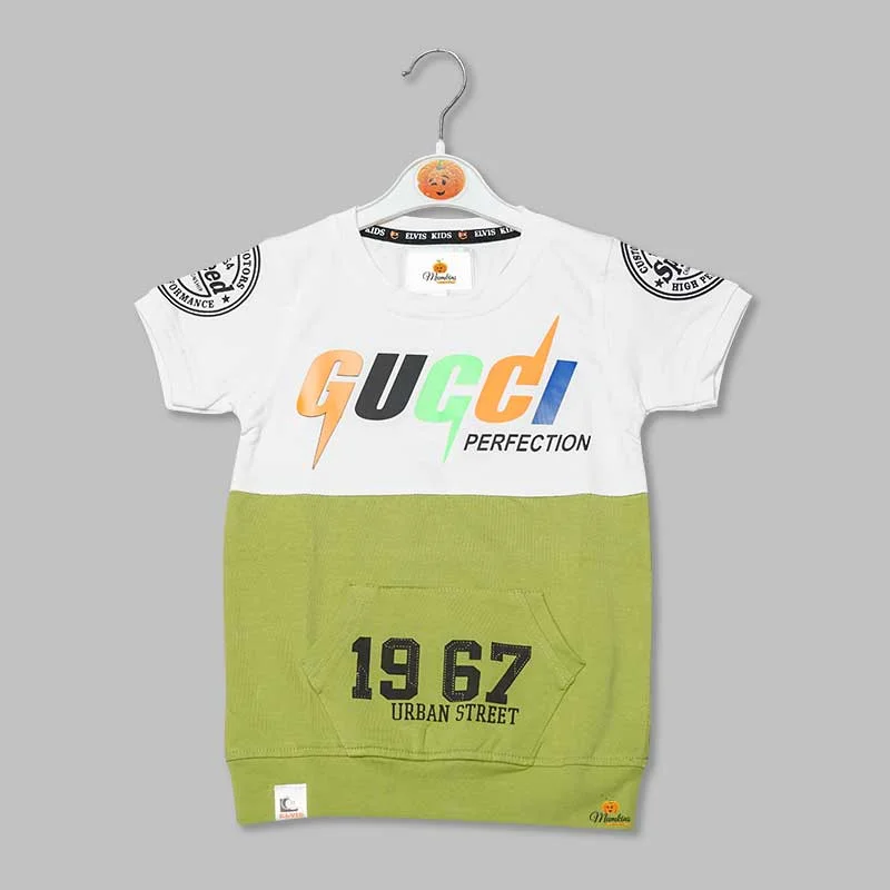 Solid Double Colored T-Shirt for Boys with Front Pockets