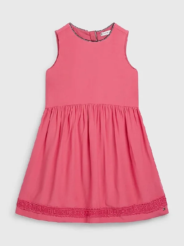 Tommy Hilfiger Girls Sleeveless Lace Tape Dress, Washed Crimson