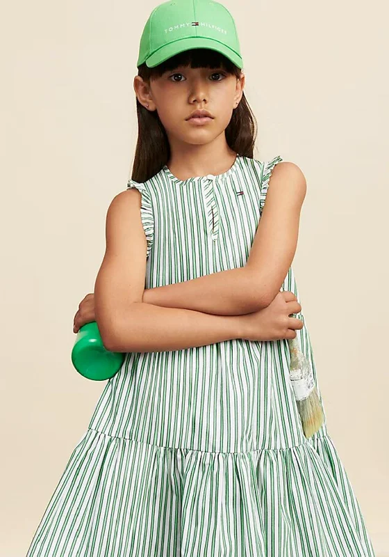 Tommy Hilfiger Girl Sleeveless Striped Ruffle Dress, Green