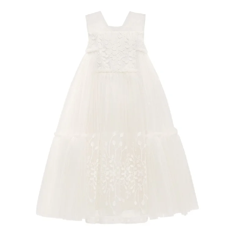 White Embroidered Tulle Dress