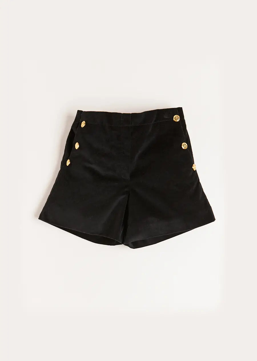 Velvet Gold Button Shorts in Black (4-10yrs)