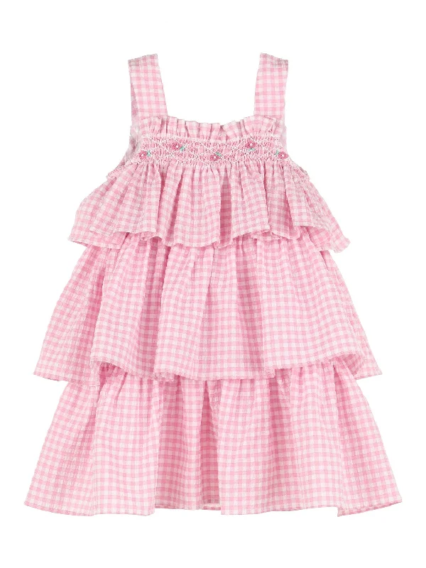 Vichy Smocked Ruffle Dress