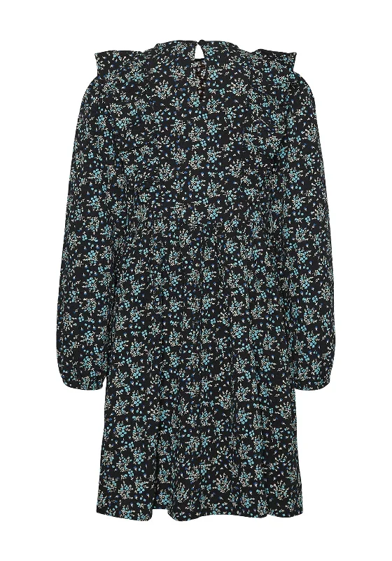 Vero Moda Girl Floral Long Sleeve Dress, Black/Blue