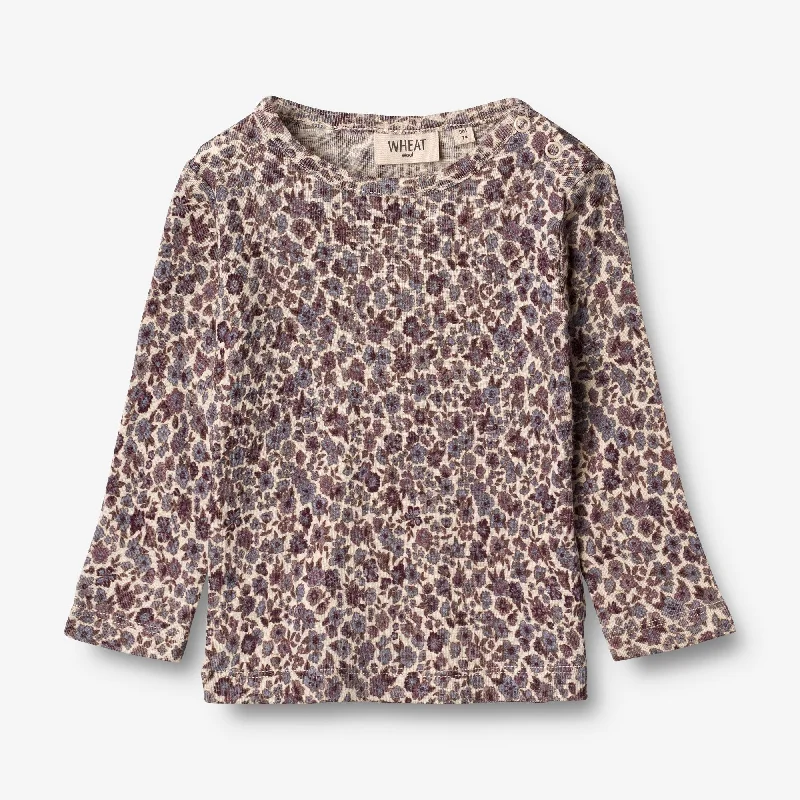 Wool T-Shirt LS | Baby - purple flowers