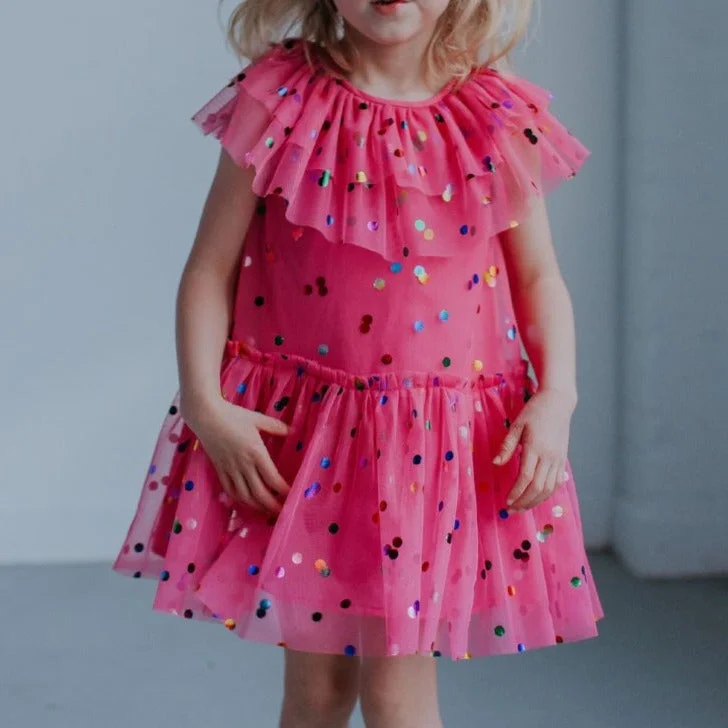 Girl's Pink Tulle Confetti Polka Dot Party Dress