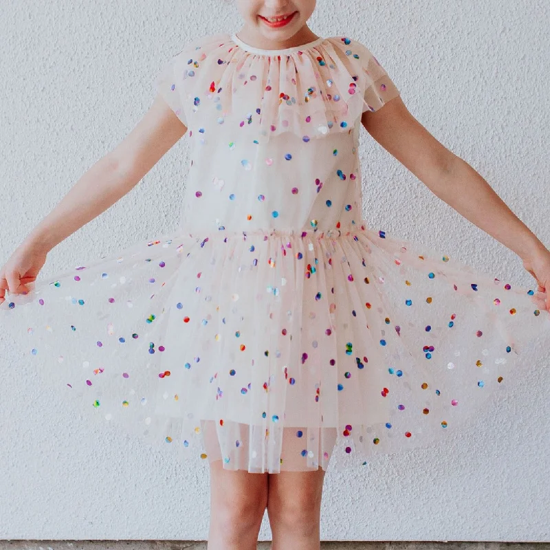 Little Girl's Ivory Tulle Confetti Polka Dot Party Dress