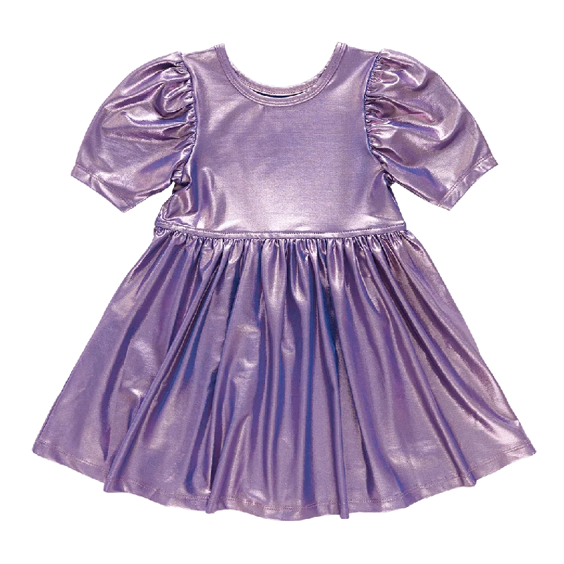 Girls Lame Laurie Dress - Dusty Purple Lame