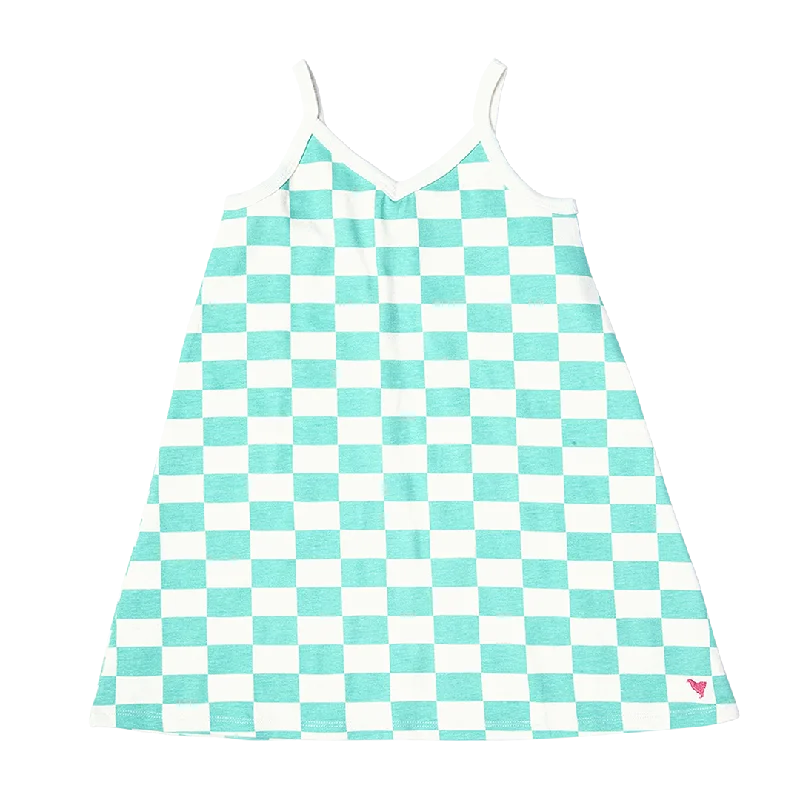 Girls Organic Kelby Dress - Mint Check