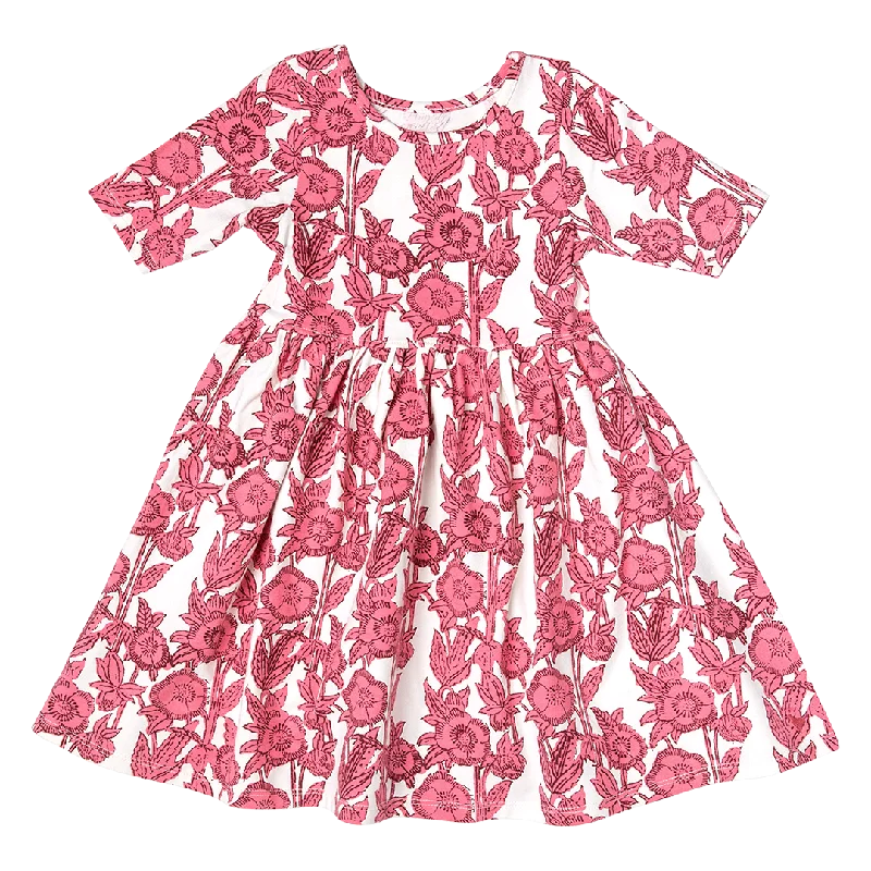 Girls Organic Steph Dress - Pink Stem Floral