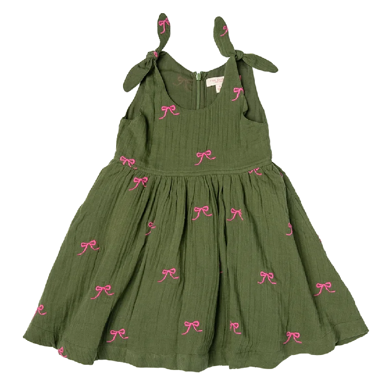 Girls Taylor Dress - Olive Bows