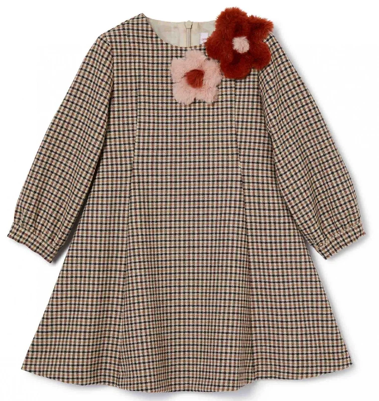 Il Gufo Houndstooth Flower Dress