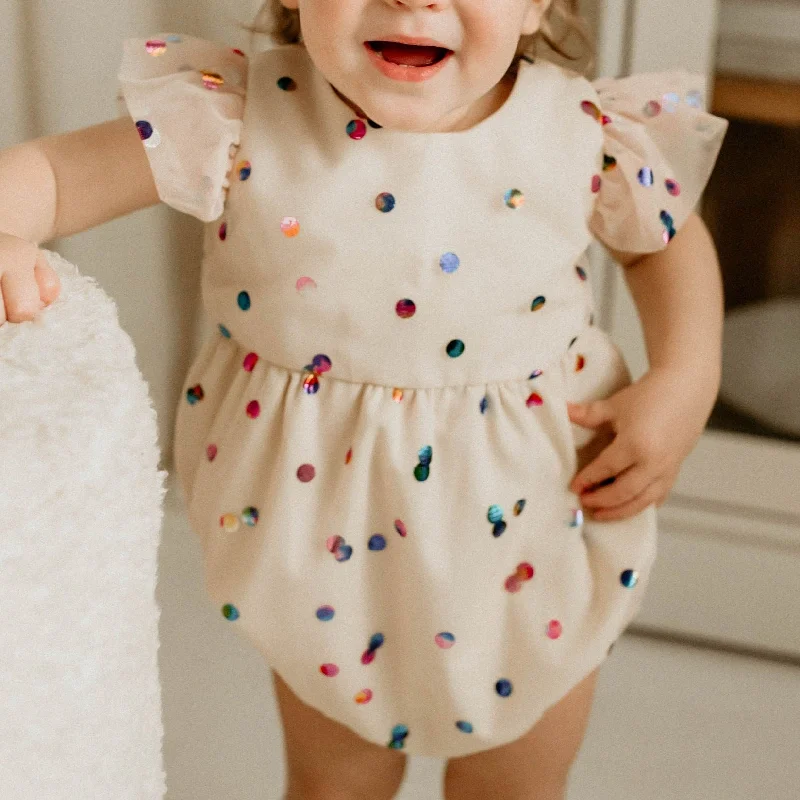 Infant Girl's Ivory Confetti Tulle Bubble Romper