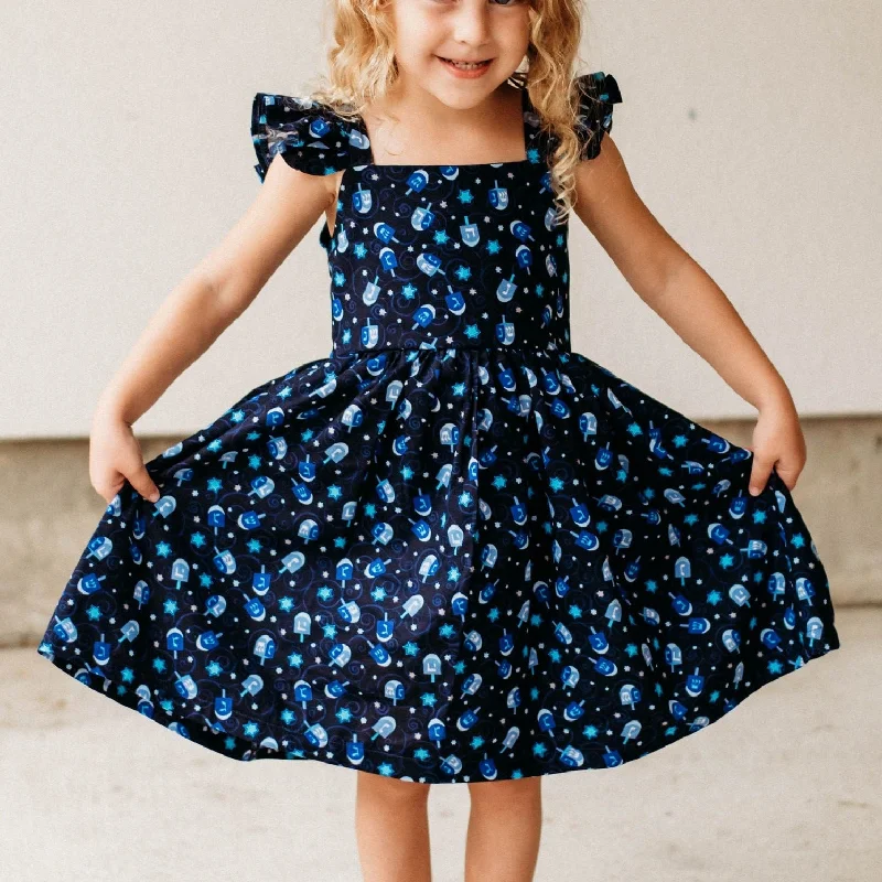 Little Girl's Hanukkah Dreidel Print Twirl Dress