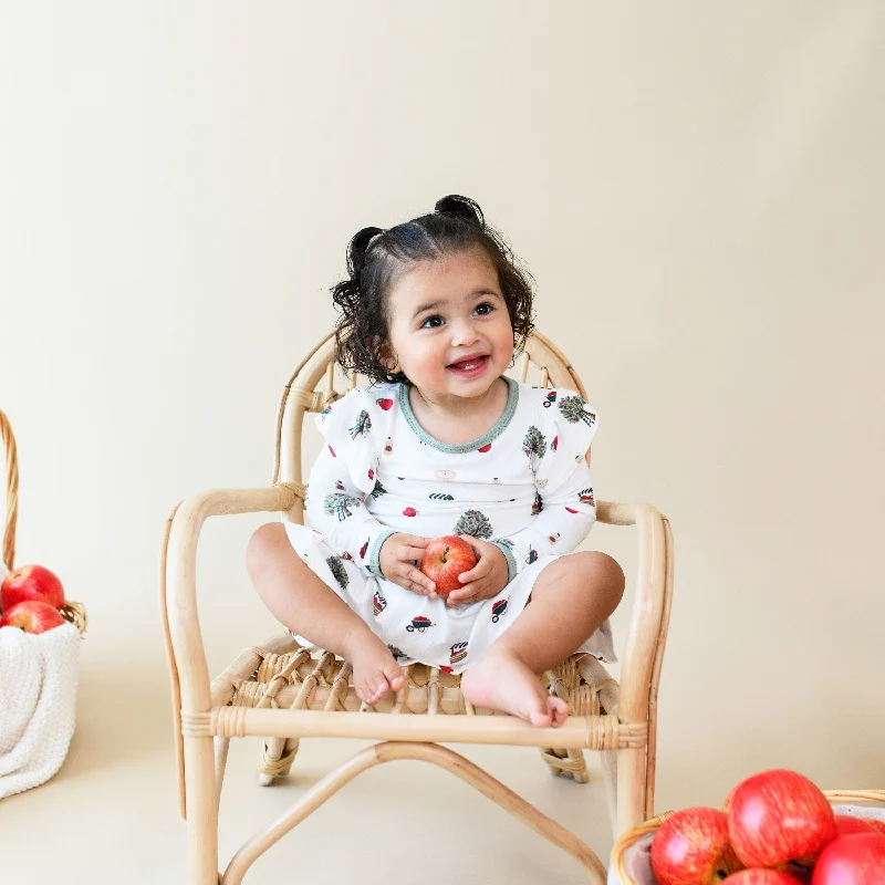 Long Sleeve Twirl Bodysuit Dress in Apple Orchard