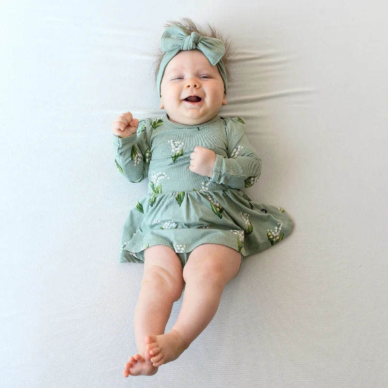 Long Sleeve Twirl Bodysuit Dress in Thyme Lily